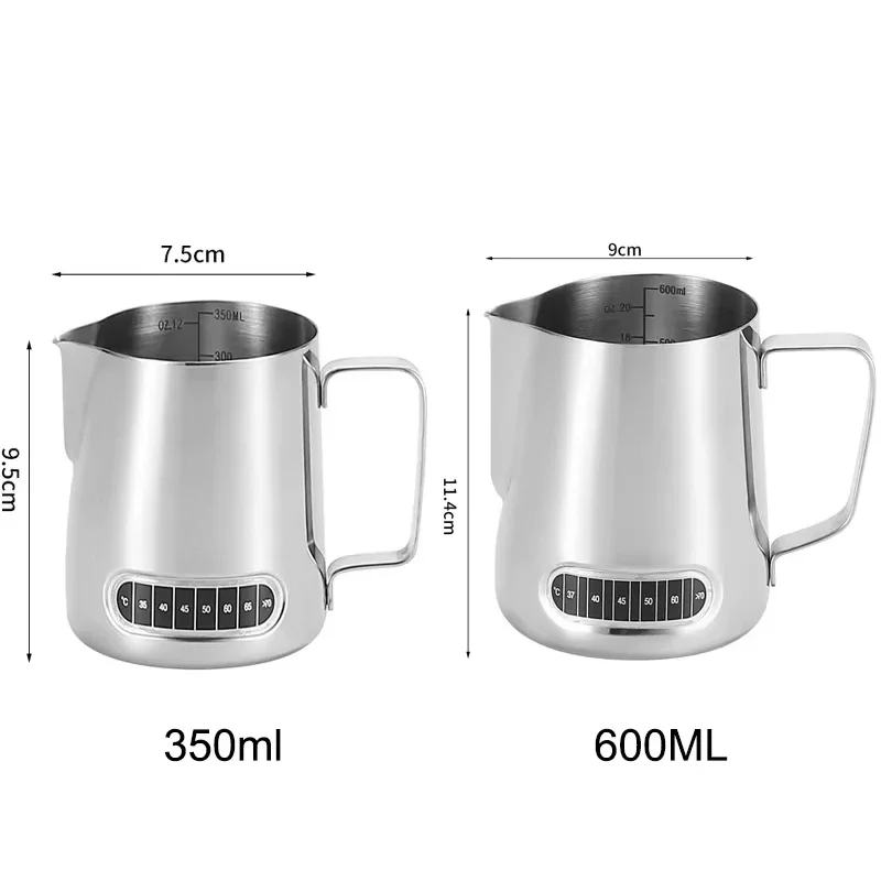 350/600ml Stainless Steel Milk Pot With Bubble Temperature Display Milk Pot For Coffee Leftover Milk Container Kitchen Utensils