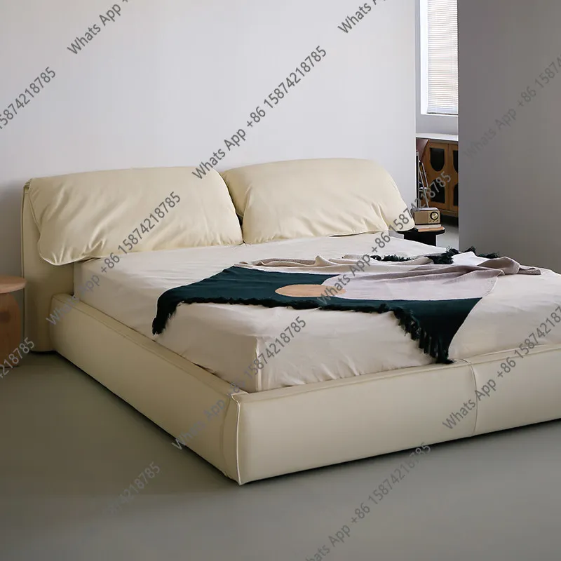 

J Italian Minimalist Elephant Ear Leather Bed, Master Bedroom, Large Bed, Wedding Bed, Upholstered Backrest Wedding High
