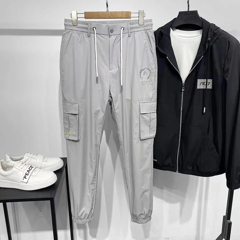 

Ice Sensation Ultra-Thin Elastic Sports Pants Breathable Qui-Drng Summer Faion Casual Trousers with Embroidery And Rhin...