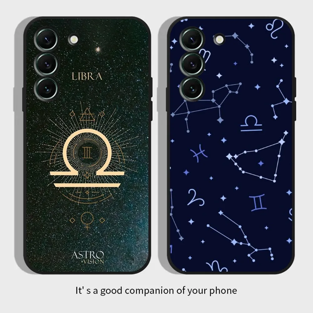 12 Zodiac Sign Stars Pattern Phone Case for SamsungS24,S23,S22,S21,S20 Ultra Pro S10,S30Plus,20 Ultra Black Cover