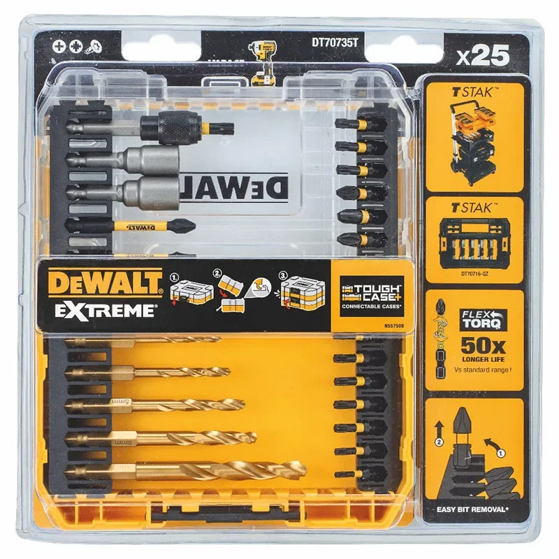 Imagem -02 - Dewalt-cordless Screwdriver Grupo Bits Chave de Fenda Phillips Broca Acessórios Dt70735t-qz Grupo 25 Pcs