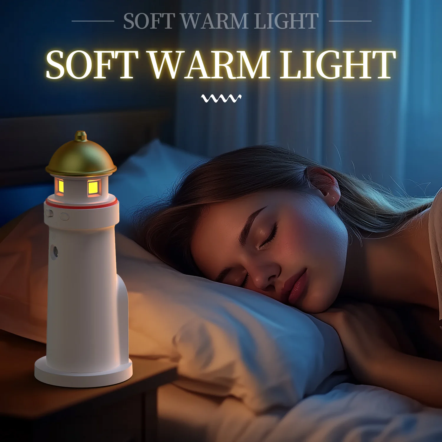 Moon Lighthouse Projector Dimmable LED Novelty Lamp with Motion Sensor USB Charging Ambient Lamp for Bedroom Decor Birthday Gift