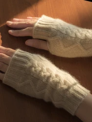 High-Quality Pure Goat Cashmere Mitt Exposed Finger Women's Gloves Winter Warmer Knitted Solid Female Wrist Fingerless Minttens