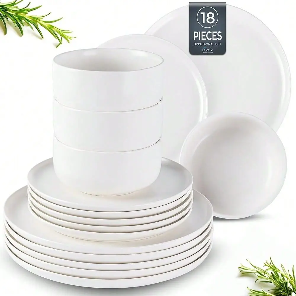 Services de table pour 6 personnes, ensembles d'assiettes et de bols en céramique faits à la main, vaisselle résistante aux éclaboussures, compatible lave-vaisselle, micro-ondes, four, R