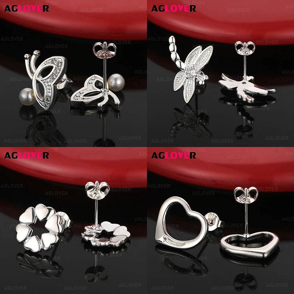 

AGLOVER 925 Sterling Silver Dragonfly Earrings Women Fashion Charm Party Holiday Gift Jewelry