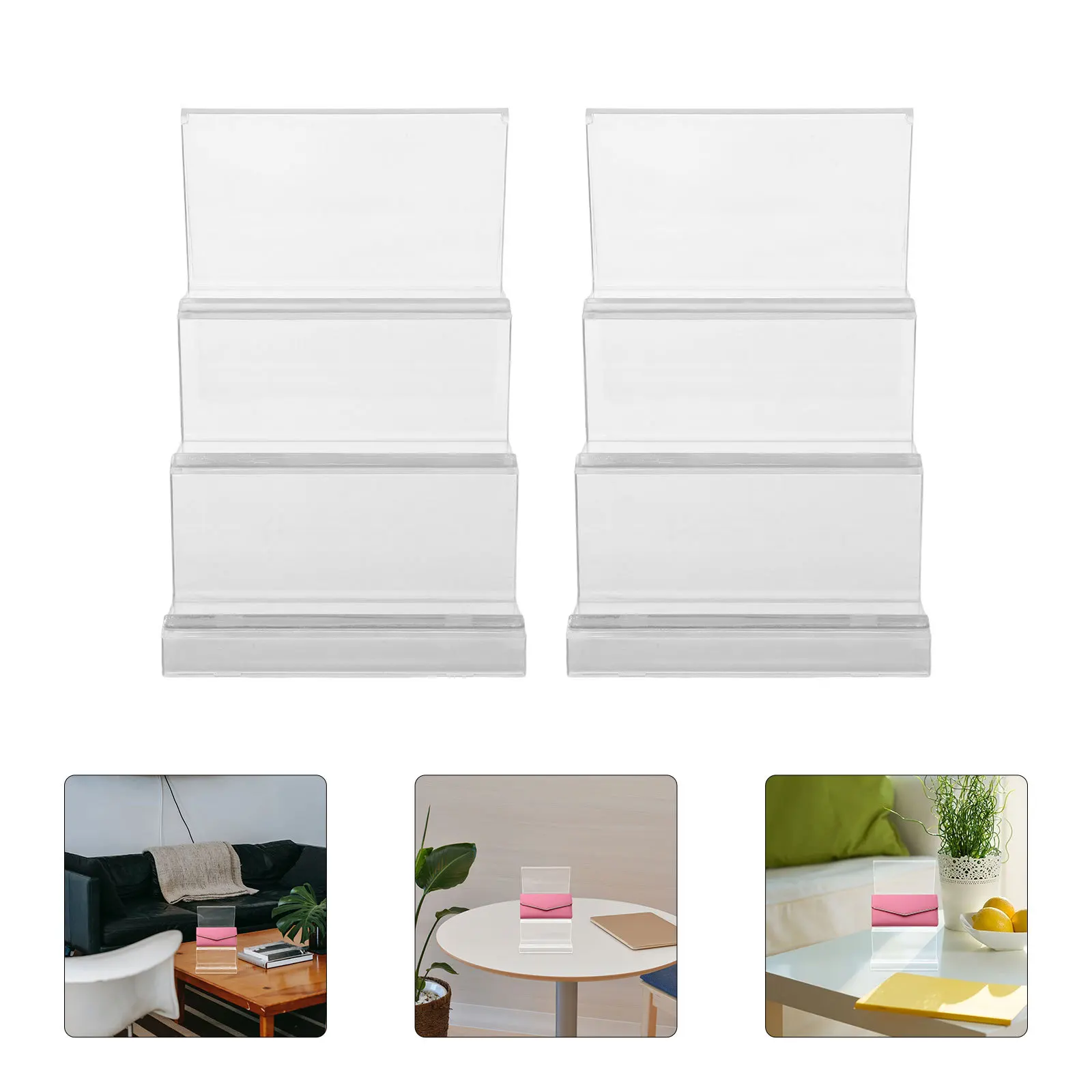

2Pcs Desktop Organizer Acrylic Transparent Tiered Storage Rack for Wallets Phones Cosmetics Display Stand Home Office Desktop
