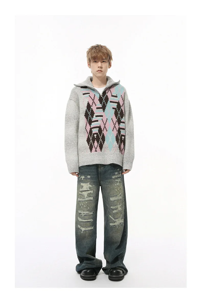 IEFB High Street Men's Denim Pants Hole Worn-out Streetwear Trousers Straight Wide Leg Casual Male Jeans New Autumn 2024 9C8513