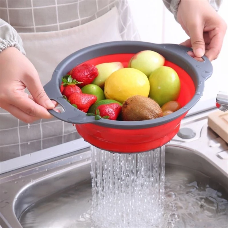 Foldable Strainer Colander Kitchen Storage Tool Collapsible Drainer Silicone Folding Drain Basket Fruit Vegetable Washing Basket