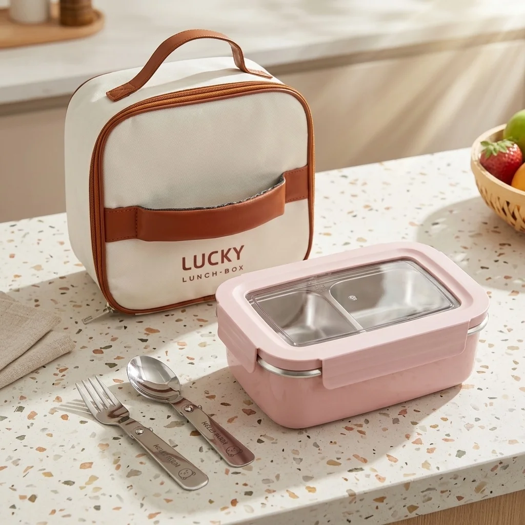 1/2 Grids Portable Bento Lunch Box With Lid Microwave Heatable Leak-proof 304 Stainless Steel Food Container For Kids Students