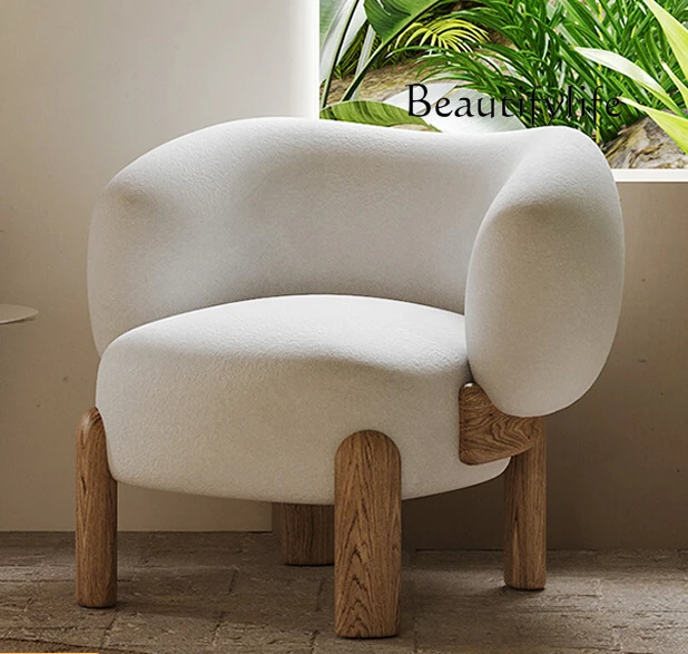 Tuo Ji Style Nordic Simple Art Lambswool Solid Wood Single Sofa Armchair