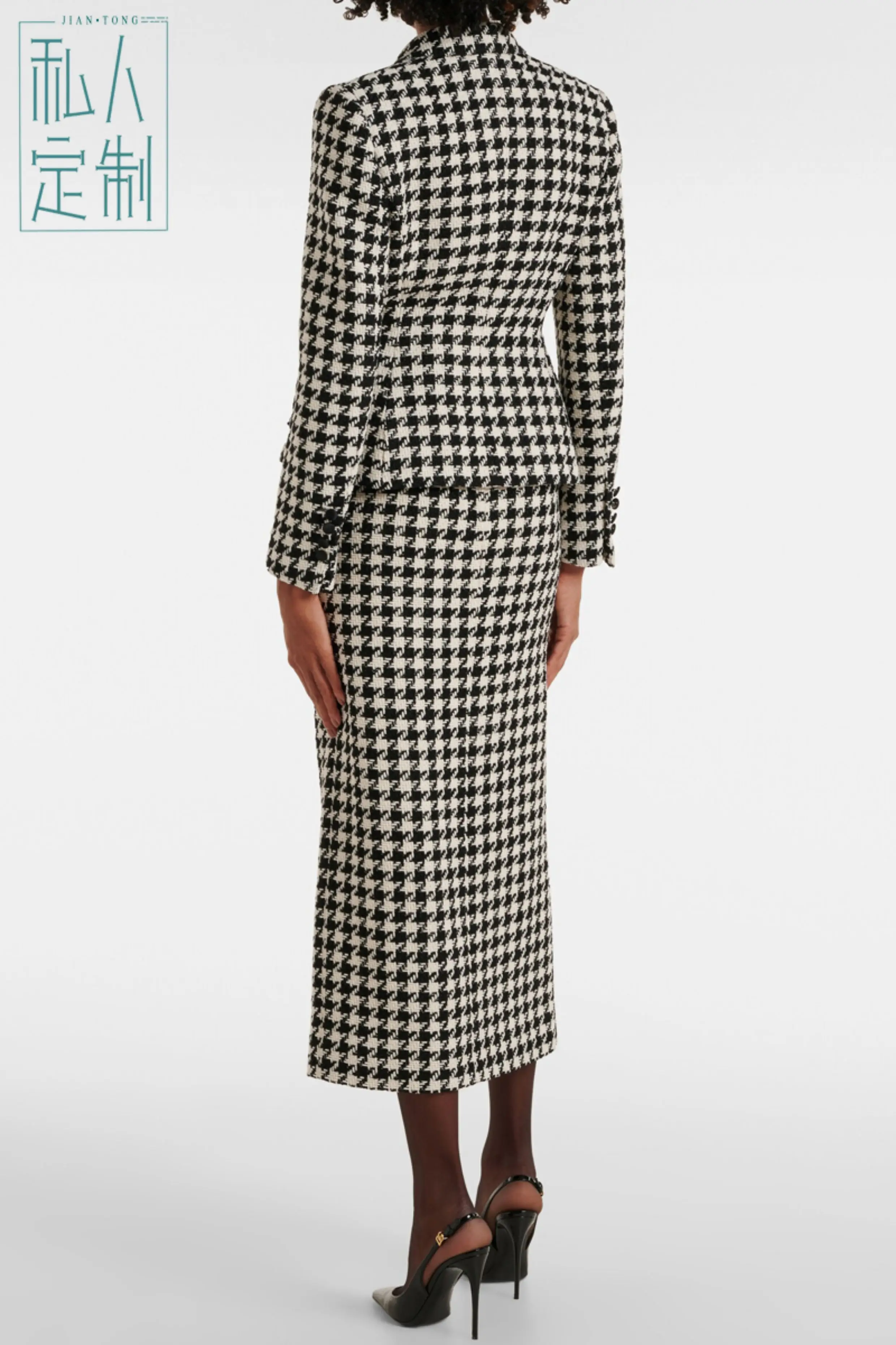 Allingentle Hahnentritt-Rock-Anzug für Damen, 2-teiliges Set, Business-Party, Büro-Outfits, Rock-Anzug-Set, individuell anpassbar