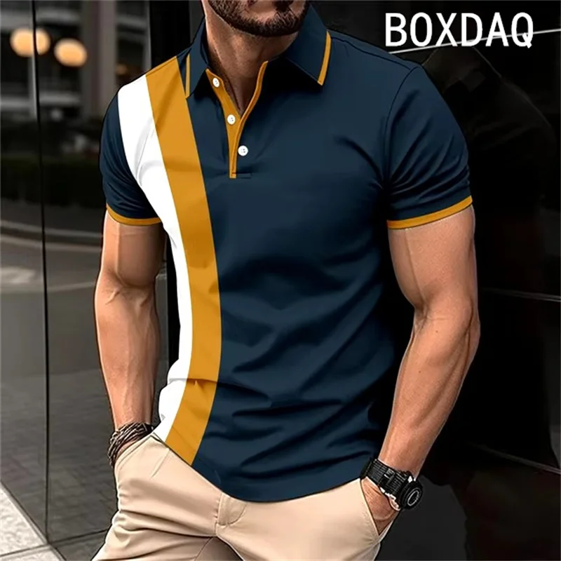 Men's Short Sleeve Lapel With Button Polo Shirt 3D Fashion Stripe Gradient Print Polo Plus Size 6XL Men Summer Casual Polo Shirt - Image 4