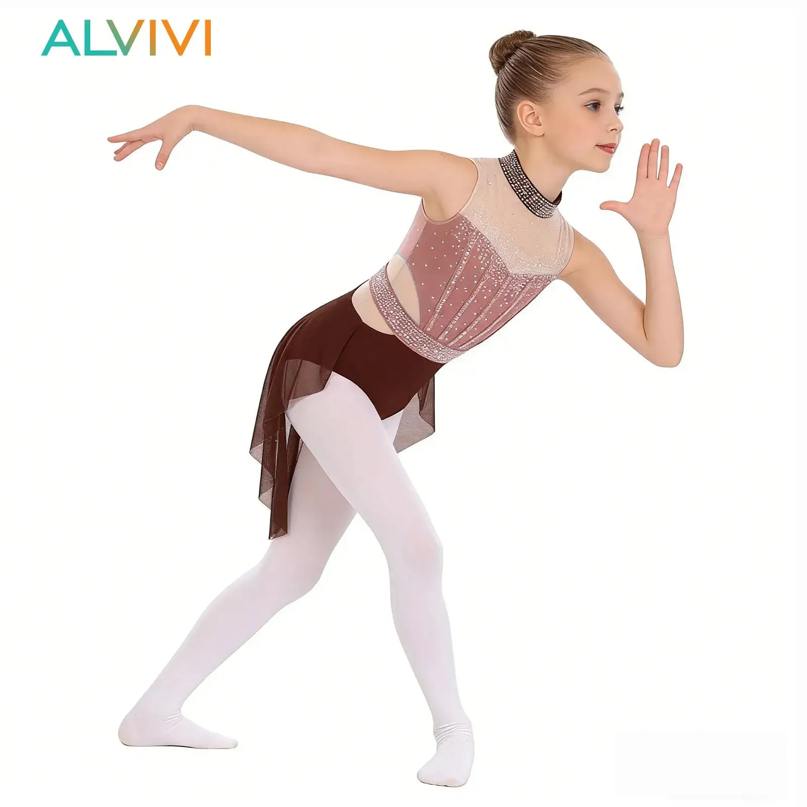 

Kids Girls Sequins Ballet Dress Lyrical Dancewear Chiffon Skirted Dress Gymnastic Leotard Figure Skating Performance Costume