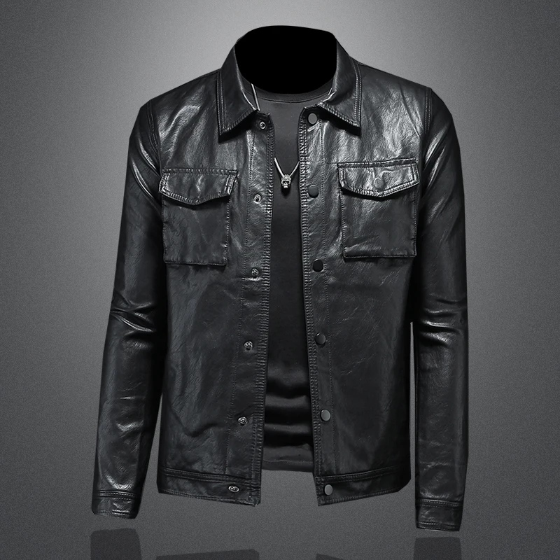 2024 Autumn and Winter New Men's Fashion Handsome with Fine Lapel Motorcycle Leather Coat Slim Stylish Man  Men Jacket