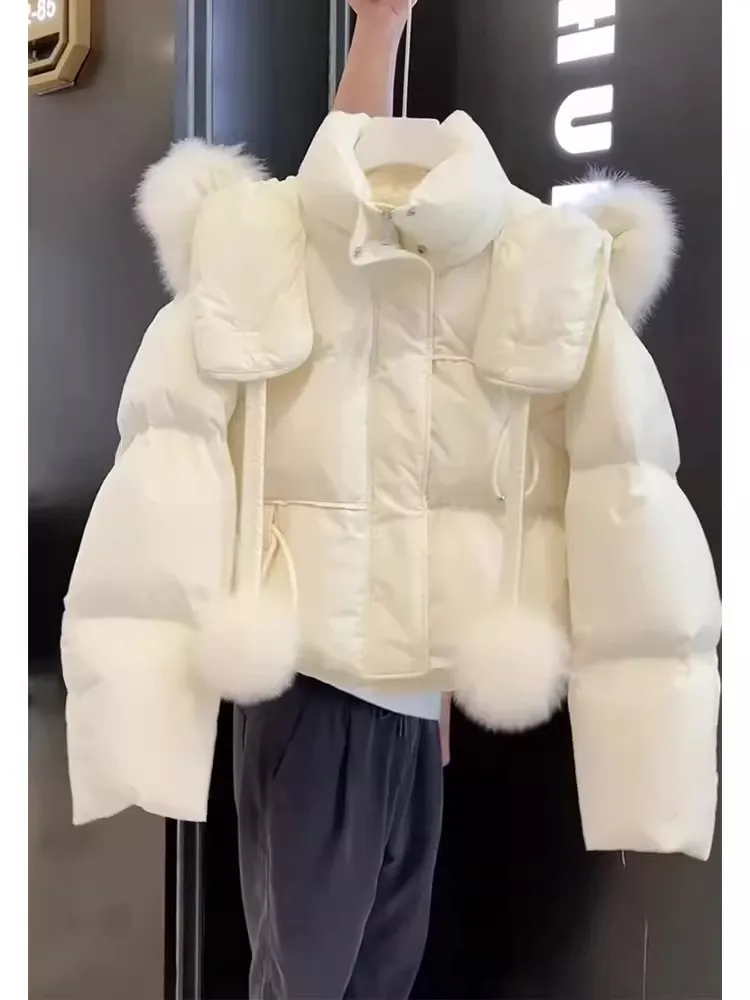 

Sweet Sle Women's Cotton Jaet with Fur Collar And Hood Warm Winter High-End Feel New Model Beautiful Outerwear Coat
