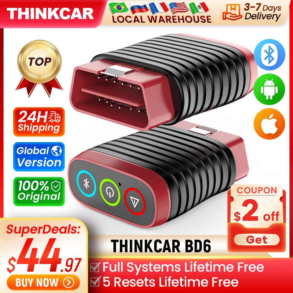 

THINKCAR BD6 Bluetooth Scanner Car Diagnostic Tool OBD2 Scanner Full System Diagnose 5 Reset Free Auto Diagnosis OBD Code Reader