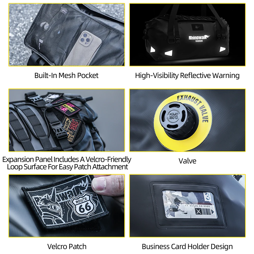 وحيد القرن دراجة نارية السرج حقيبة 20L/40L/65L مقاوم للماء موتور الذيل مقعد تخزين ظهره الأمتعة مع لوحة توسيع مولي #4