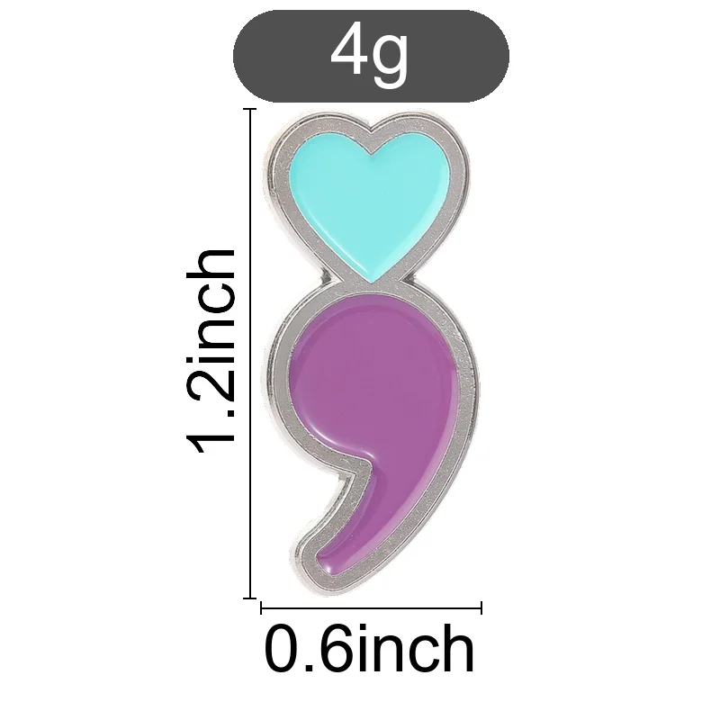 Semicolon Heart Enamel Pin Mental Health Awareness Brooch for Suicide Prevention Support and Daily Wear Gift