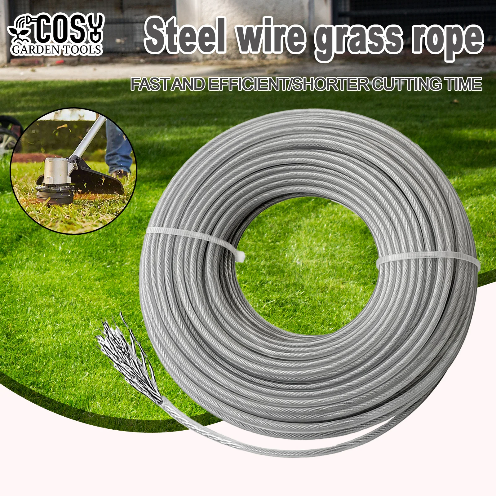 2.0/2.4/2.7/3.0mm Trimmer Acciaio Nylon Filo Corda Cavo Linea Strimmer Decespugliatore Lungo Rotolo Rotondo Erba Filo di Sostituzione Circa 15 m