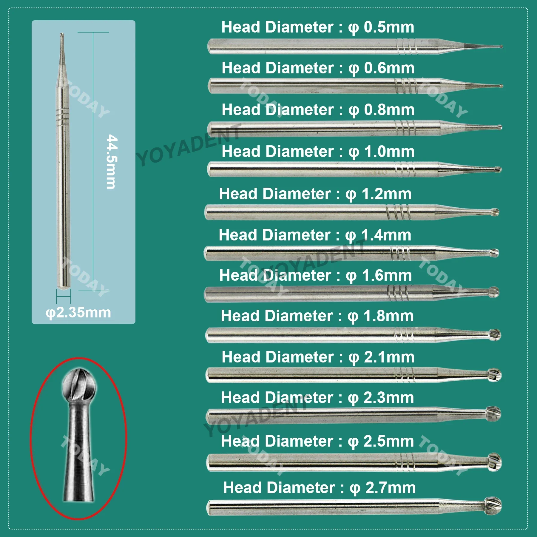 WAVE Dental Burs Tungsten Carbide Burs Dentistry Drills Strawberries HP Dia.2.35mm For Straight Nose Cone Handpiece 5Pcs/Pack