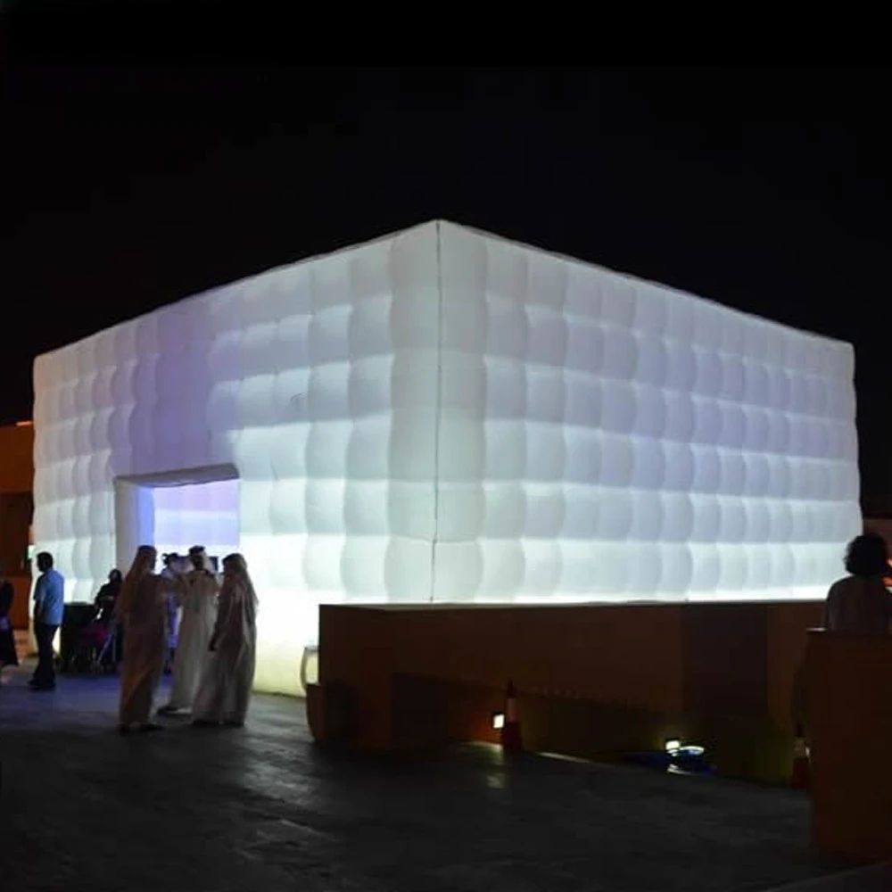 Giant White Inflatable Cube Tent with LED Lights Air-Blown Marquee 2 Doors Building Suitable for events, parties, weddings Garde