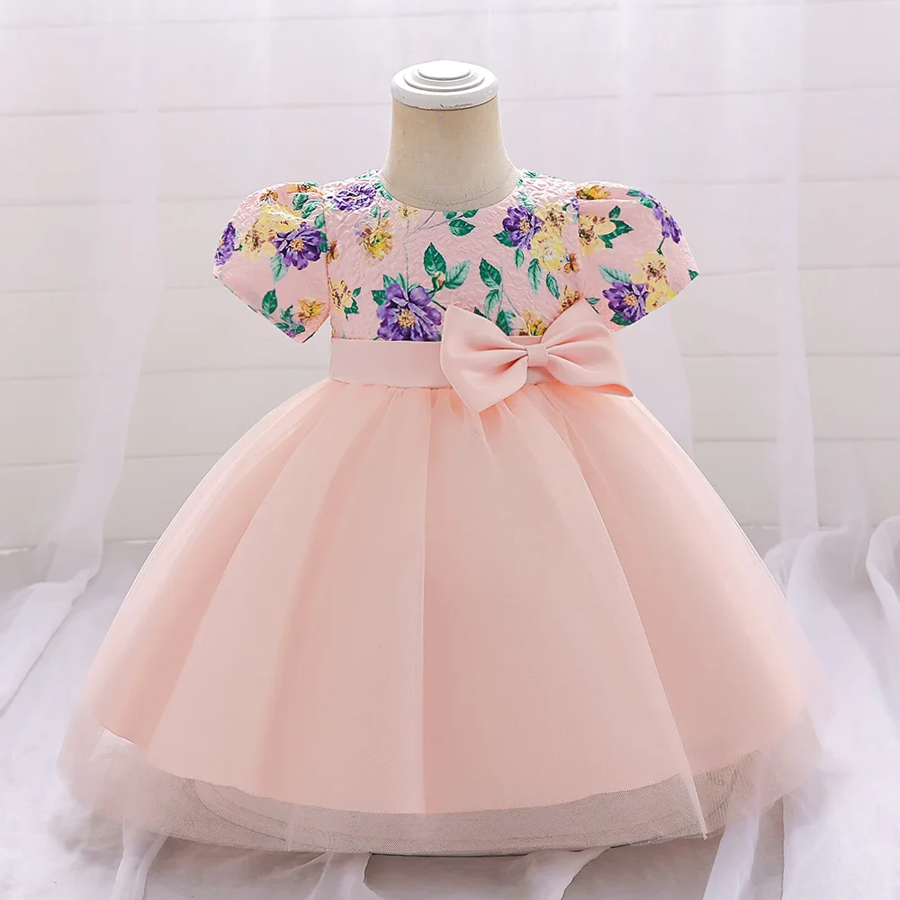 

Summer Bow Clothes For Girl Flower Kids Wedding Bridesmaid Prom Gown Toddler Floral 1st Birthday Party Ball Gown Evening Clothes