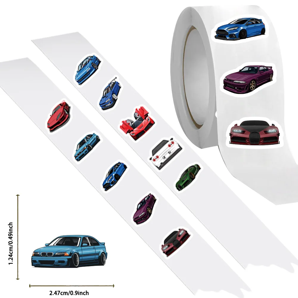 

500 шт./рулон, мультяшные спортивные наклейки с гоночными автомобилями, забавные наклейки для детей, поощрительные этикетки, для скрапбукинга, телефонов, ноутбуков, DIY