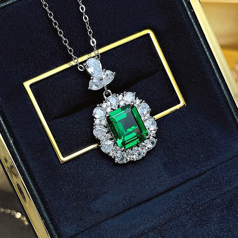 2026 New Luxury European and American French Palace Style Emerald Geometric Square Zircon 3-piece Set Necklace  Ring