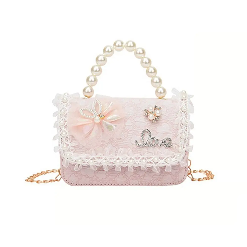 Cute Pearl Lace Children's Crossbody Bag Princess Lightweight Girl Shoulder Bag Adjustable Handbag
