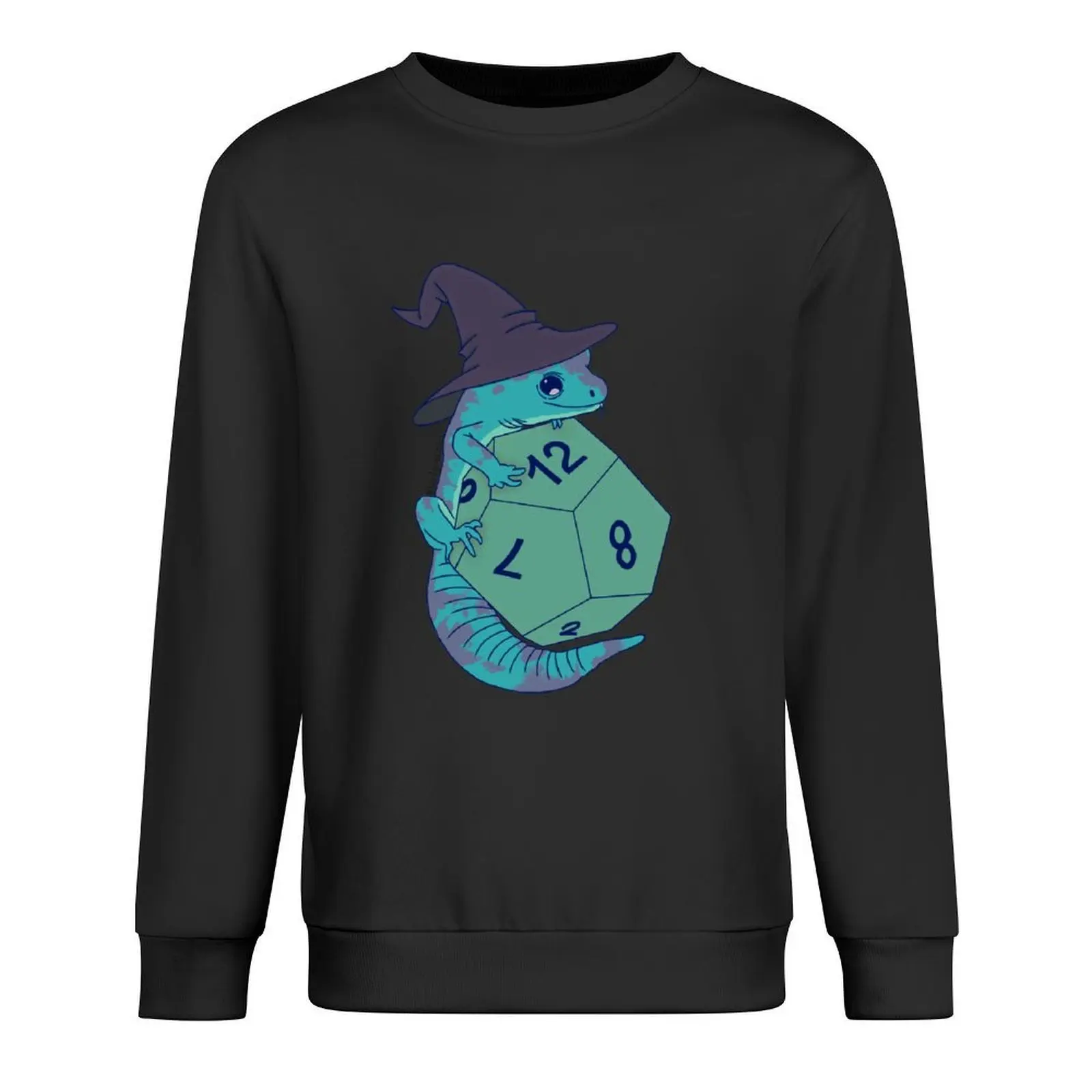 DnD Wizard Lizard- بلوفر رجالي تقنيًا باللون الأزرق المخضر ملابس جمالية ملابس على الطراز الكوري بلوزات بقلنسوة