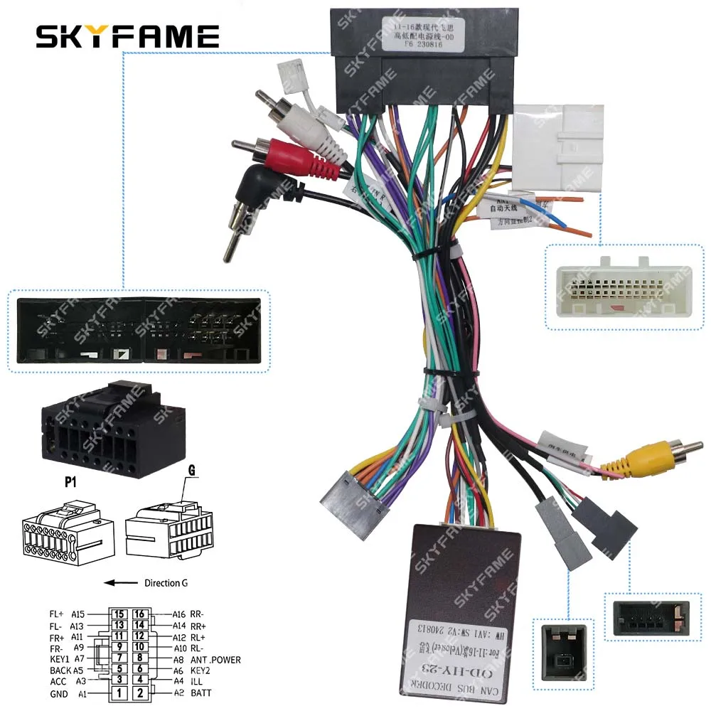 SKYFAME Car 16pin Wiring Harness Adapter Canbus Box Decoder Android Radio Power Cable For Hyundai Veloster OD-HY-23