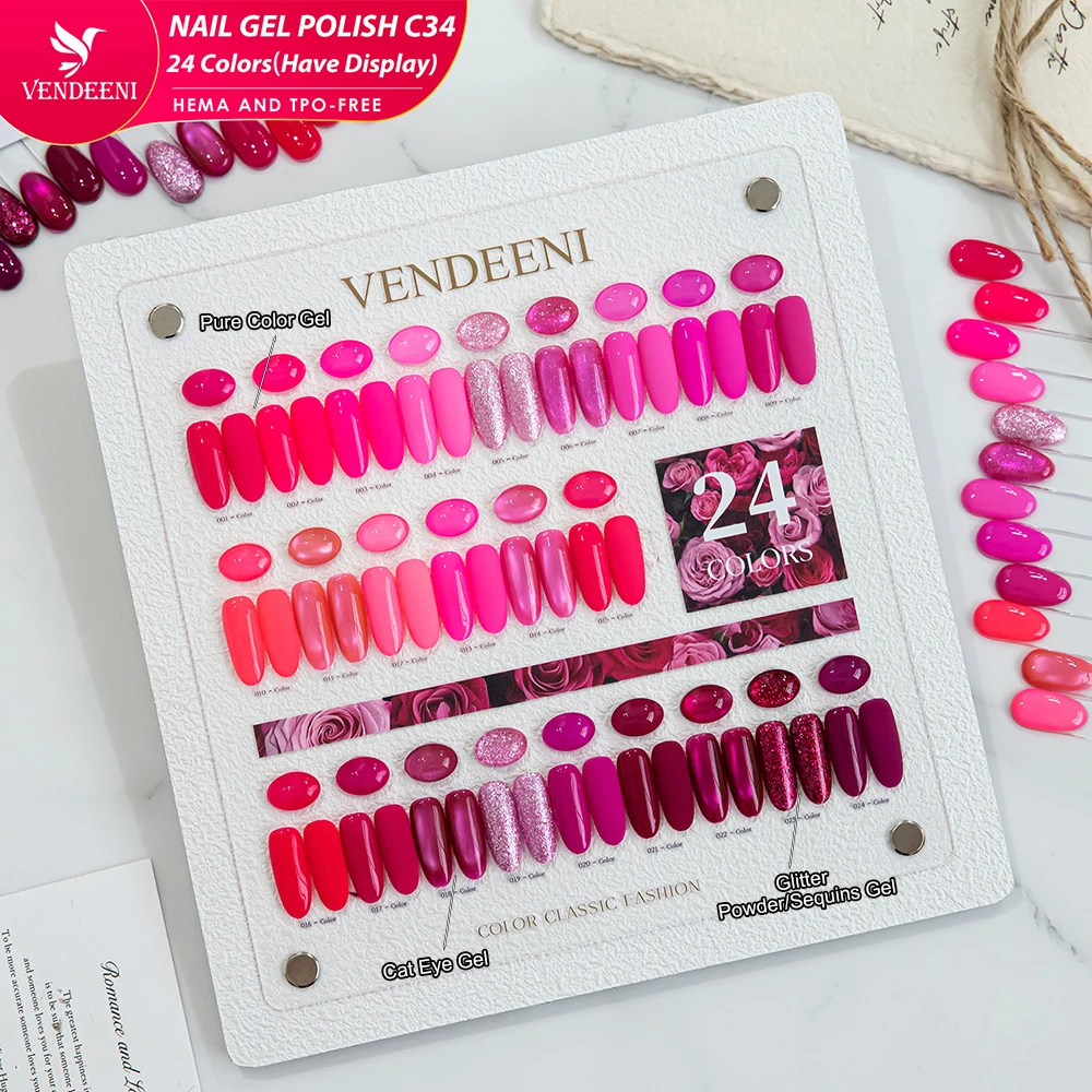 Vendeeni 24 Farben Hochpigmentiertes Gel-Nagellack-Set UV-Reinfarben-Glitzer-Gel Magnetisches Katzenaugen-Gel mit Display – Detail 21