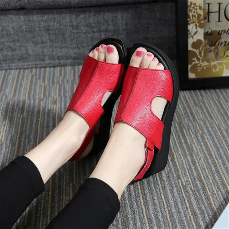 CEYANEAONew Fish Head Large Size Women Summer Shoes Sandals Best Selling Genuine Leather Sandals Platform Shoes Woman Wedge