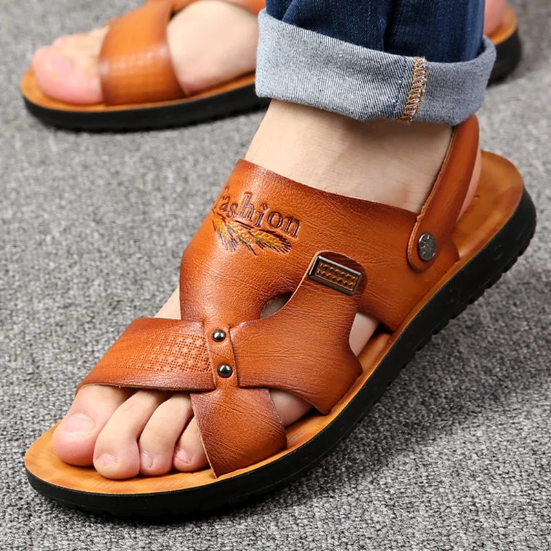 Summer beach shoes men sandals  solid casual non-slip dual use sandals men shoes ankle strap men slippers Sandalias Homb