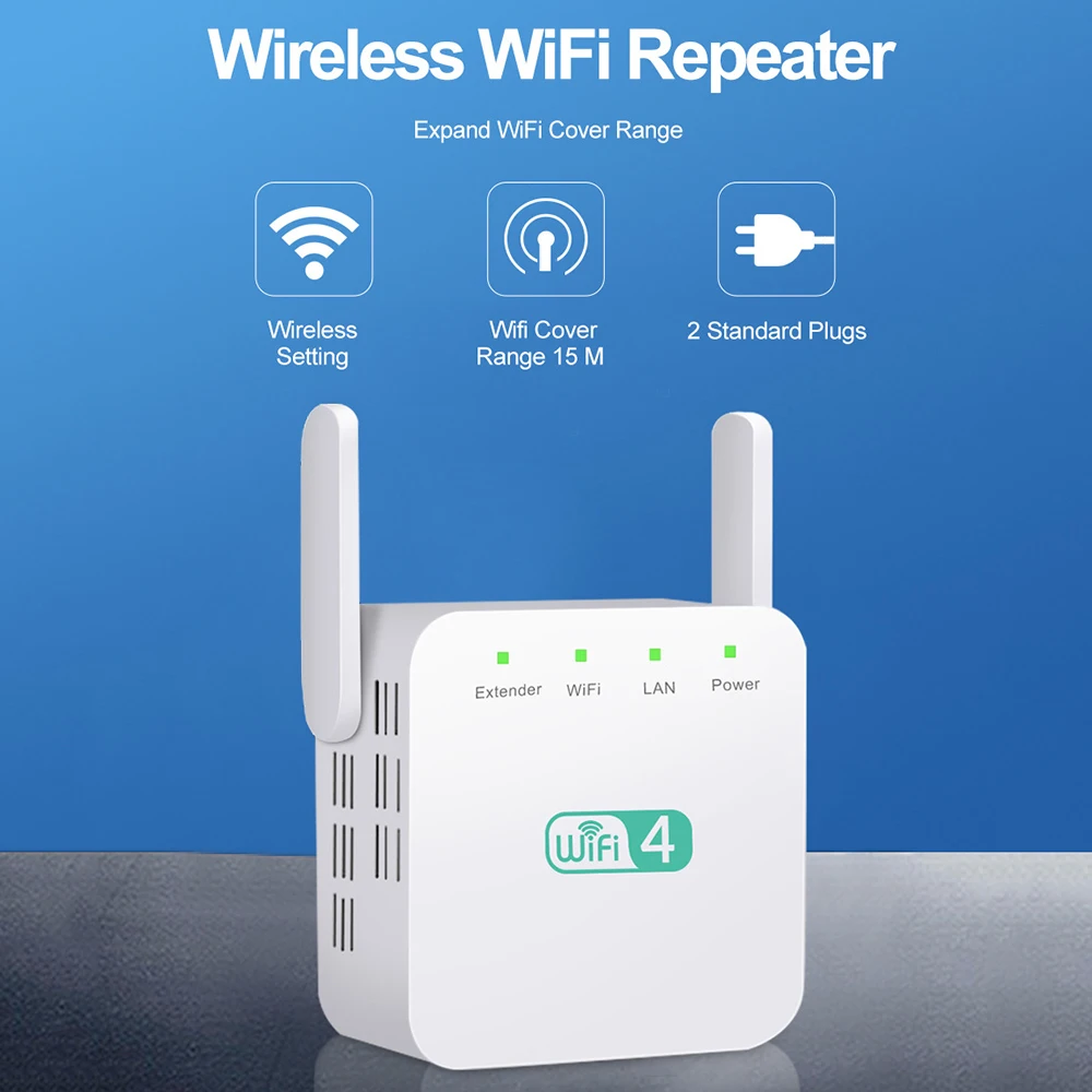 2.4Ghz WiFi Extender Long Range Wireless WIFI Booster 300Mbps Adapter Wi-Fi Amplifier Wi Fi Signal Repeator With Dual Antenna
