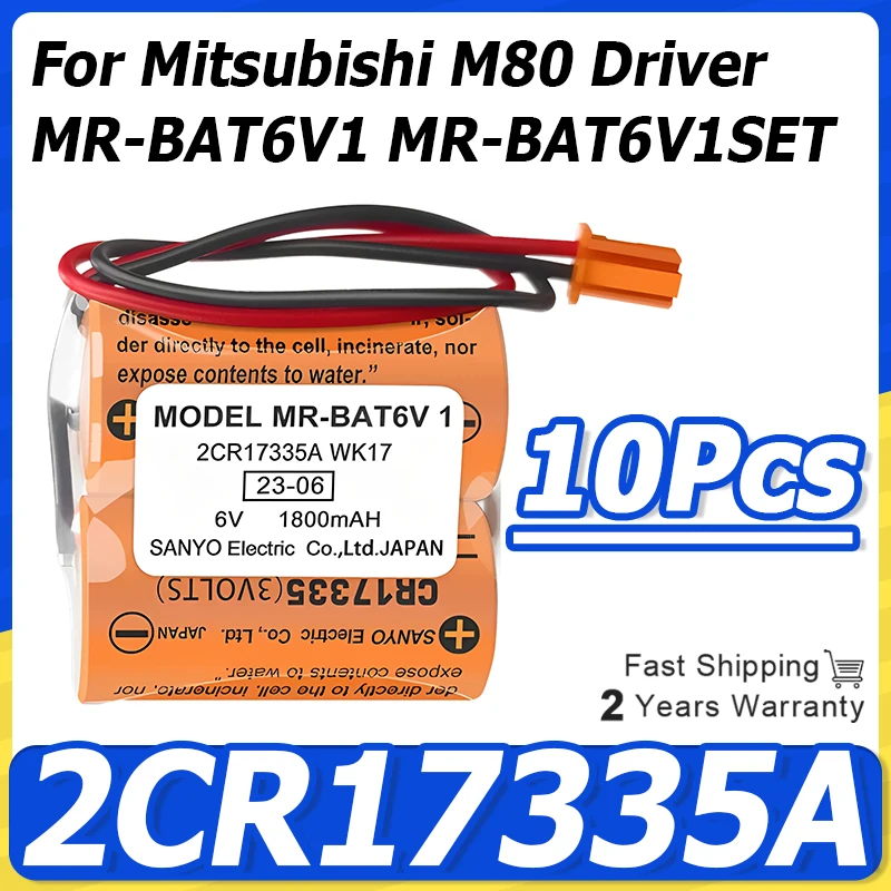 10Pcs 1800mAh Servo Battery For Mitsubishi M80 Driver MR-BAT6V1 MR-BAT6V1SET 6V 2CR17335A WK17 PLC Lithium Battery