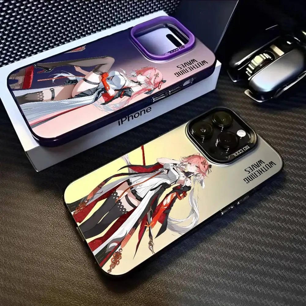

Changli Cute Wuthering Waves Phone Case For IPhone 16 15 14 13 12 11 Pro Max Black Matte Multicolor Laser Metallic Aurora Funda