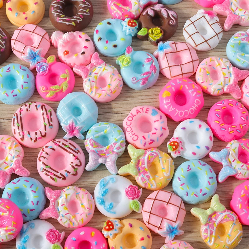 Tusember 15 Stück Zufällig Gemischte Bunte Süße Donuts Niedliche Harz-Flachfiguren für Handgefertigte Handyhüllen-Deko Haarspangen-Zubehör DIY-Bastelarbeiten – Detail 4