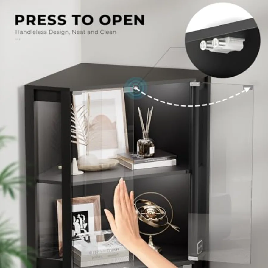 Lighted Corner Display Cabinet with Glass Doors for Collectibles view 5