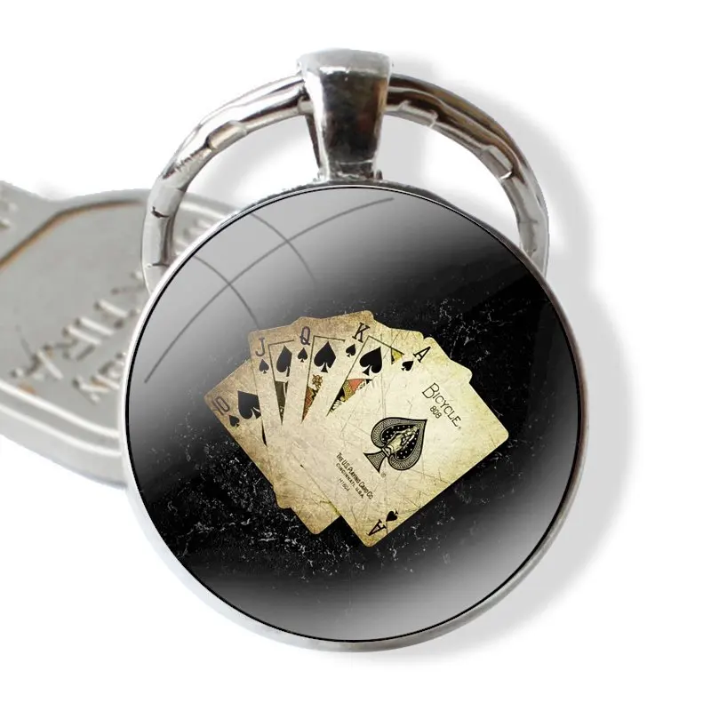 retro Poker Play Cards Game Keychain Handmade Glass Cabochon Key Ring Holder Pendant Key Chains image 4