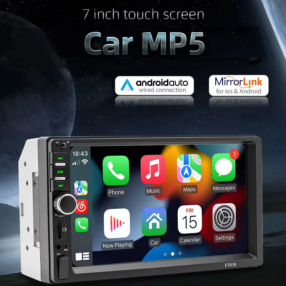 

7-дюймовая автомобильная стереосистема с двойным DIN, подходящая для CarPlay/Android Auto/Mirror-Link, телескопическая IPS-радио с сенсорным экраном и Bluetooth 5.1