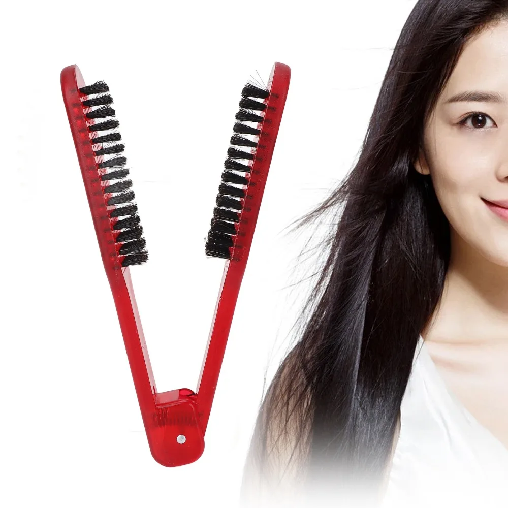 V-Shape Design Hair Straightening Brush Splint Structure Portable Hair Styling Comb Double Sides Convenient
