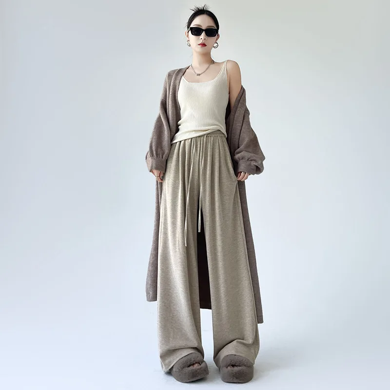 

Женские осенние клейкие рисовые брюки, свободные повседневные брюки с высокой талией, новые универсальные модные женские широкие брюки для девочек