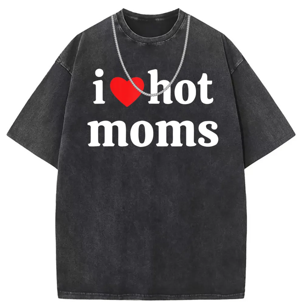 I Love Hot Moms Tshirt Funny Red Heart Love Moms T Shirt On Sale Family Long Sleeve Mens Sweatshirts Youthful Clothes