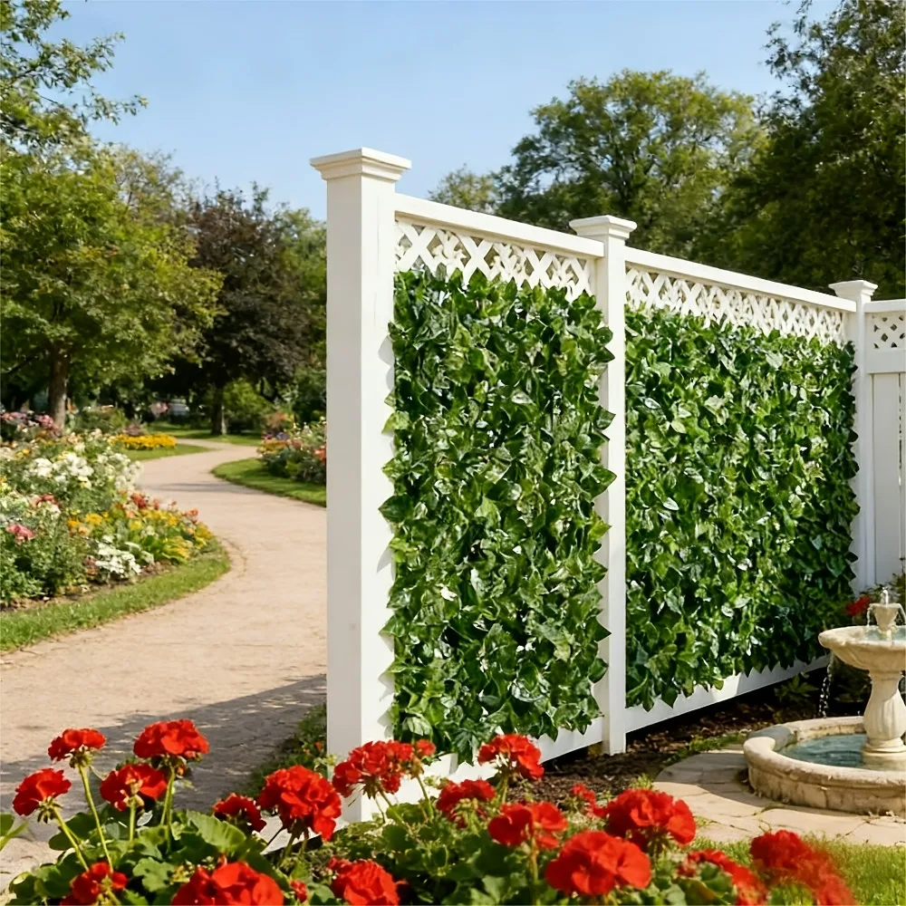 2pc Large Artificial Ivy Fence Panels Outdoor Plastic Greenery Screen  for Balcony Privacy Pool Protection or Garden Fencing