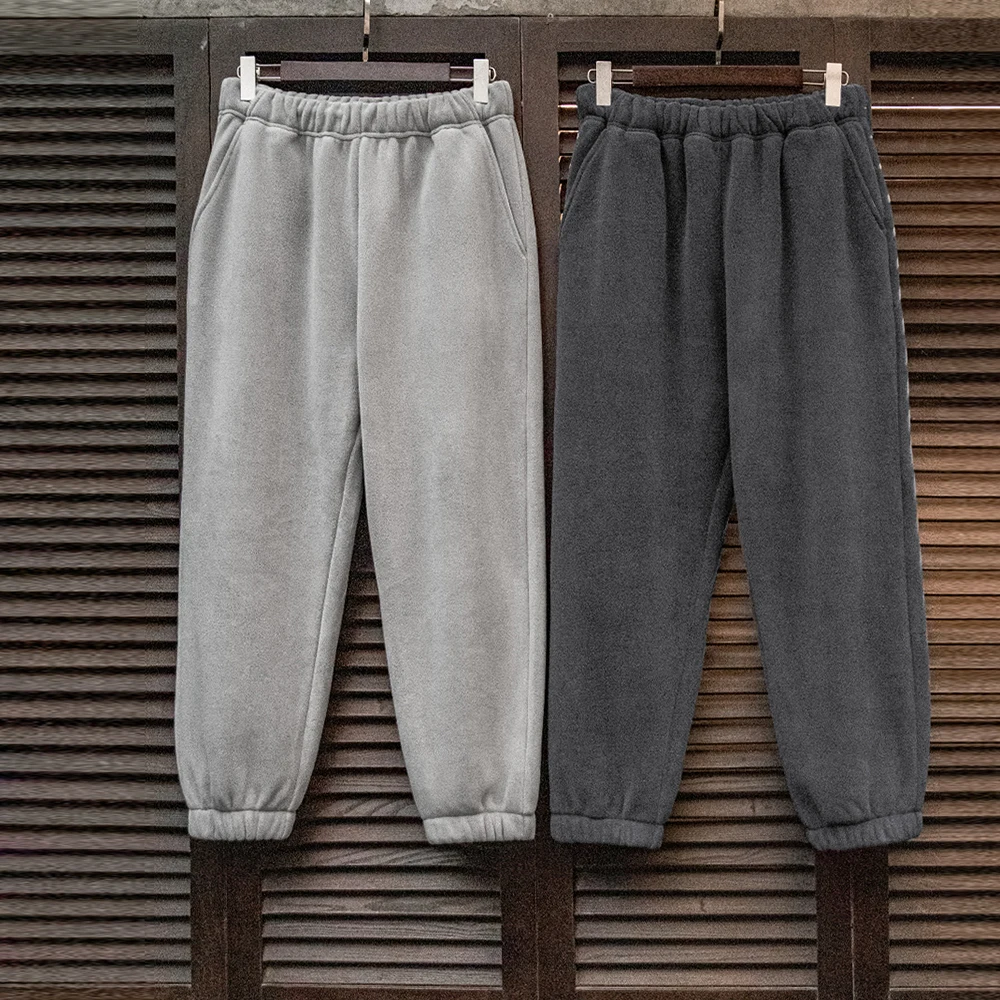 Maden Pantaloni sportivi con risvolto in pile polare tinta unita casual da uomo Pantaloni foderati in pile in vita elastica Pantaloni sportivi caldi a gamba dritta