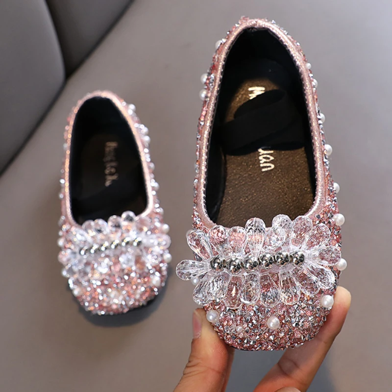 Scarpe da principessa con strass per ragazze appartamenti per bambini Baby Toddler fondo morbido scarpe con paillettes antiscivolo scarpe da ballo