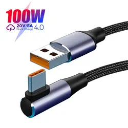 100W PD Fast Charging Line USB C to USB Type C Cable Quick Charge 4.0 Right Angle Wire 90 Degree Data Cable For Laptop Mobile