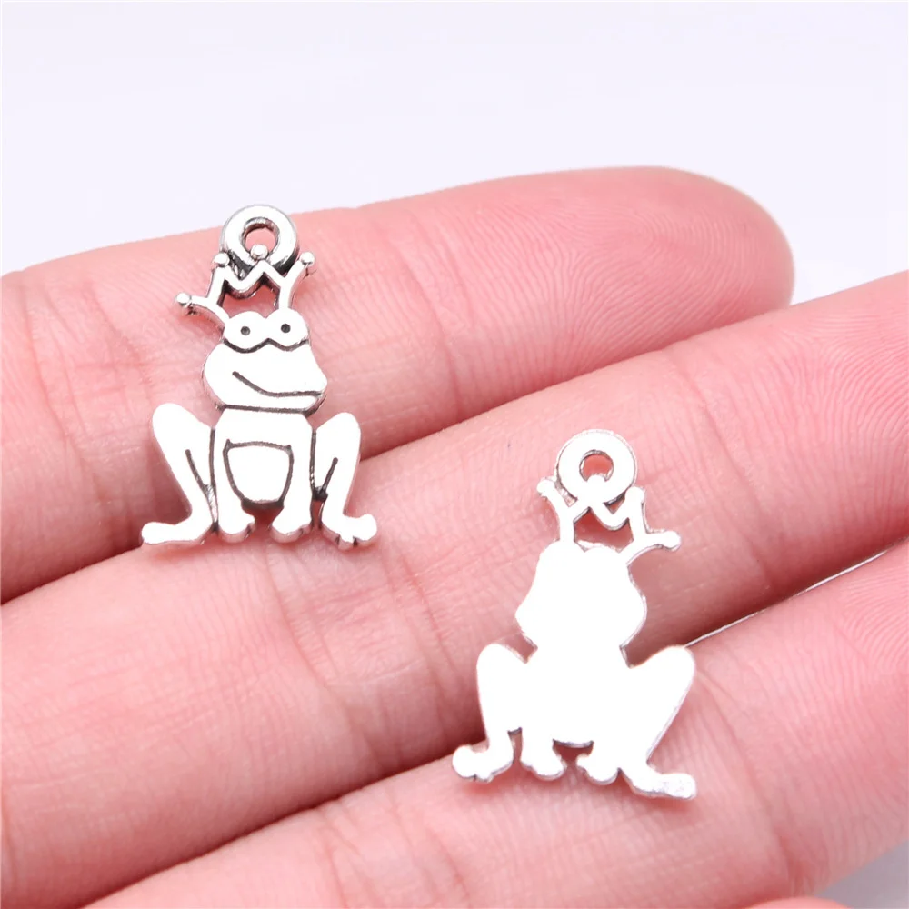 10pcs/lot 22x14mm Frog Prince Charms For Jewelry Making Antique Silver Color 0.87x0.55inch