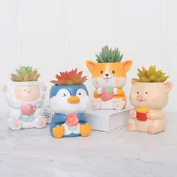 Estilo nórdico cerâmica animal vaso de flores dos desenhos animados pato ovelha filhote de cachorro forma mini pote suculentas plantas bonsai potes decoração para casa